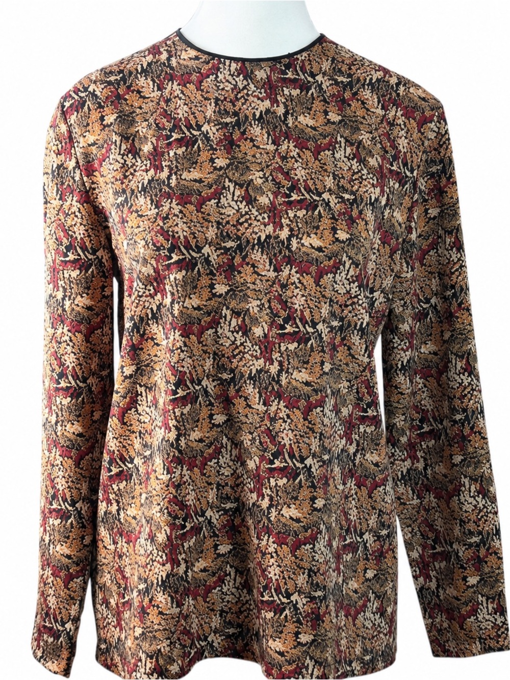 Angelica Vintage 1994 Rayon Blouse Womens Sz 2 Black Leaf Print USA Made Career